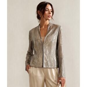 AKRIS Mesh Sequin Silk Jacket Top Sparkly Evening Metallic Luxury 14 Designer